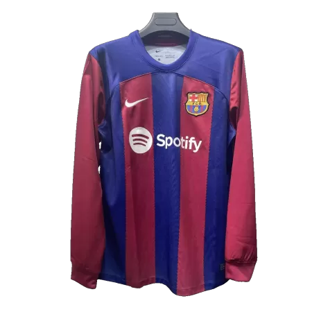 Men's Barcelona 2023/24 Home Soccer Long Sleeves Jersey - goatjersey