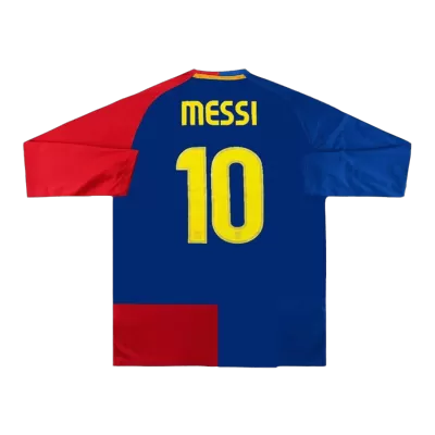 Men's 2008/09 Barcelona MESSI #10 Retro Home Soccer Long Sleeves Jersey - goatjersey