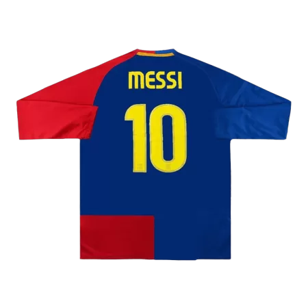 Men's 2008/09 Barcelona MESSI #10 Retro Home Soccer Long Sleeves Jersey - goatjersey