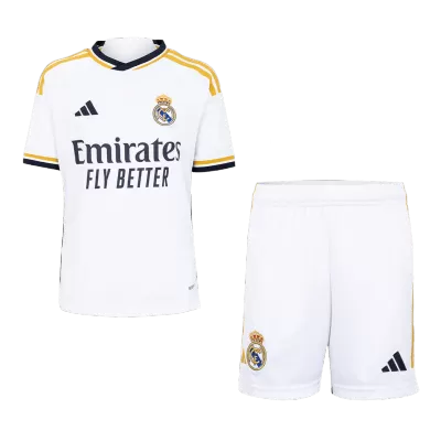 Kids Real Madrid 2023/24 Home Soccer Jersey Kits(Jersey+Shorts) - goatjersey