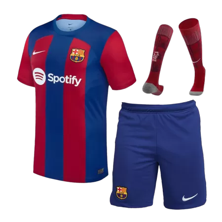 Men's 2023/24 Barcelona Home Soccer Whole Kits(Jerseys+Shorts+Socks) - goatjersey