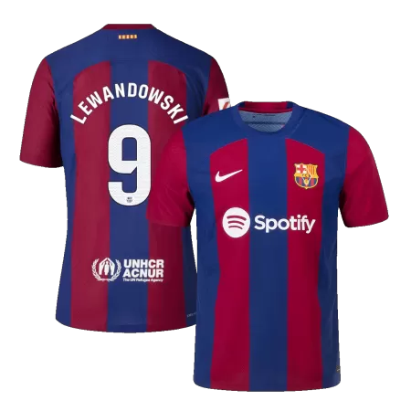 Men's Barcelona LEWANDOWSKI #9 2023/24 Home Player Version Soccer Jersey - goatjersey