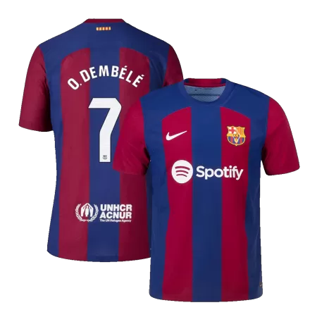 Men's Barcelona O.DEMBÉLÉ #7 2023/24 Home Player Version Soccer Jersey - goatjersey