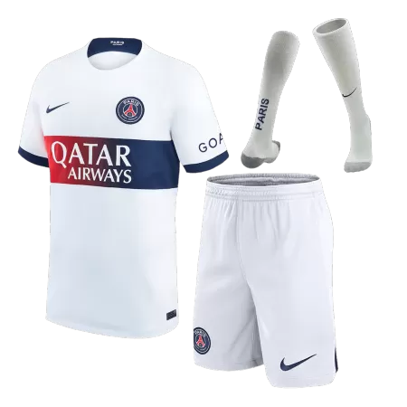 Men's 2023/24 PSG Away Soccer Whole Kits(Jerseys+Shorts+Socks) - goatjersey