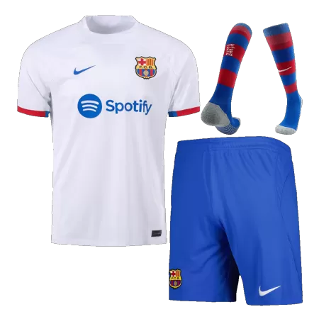 Men's 2023/24 Barcelona Away Soccer Whole Kits(Jerseys+Shorts+Socks) - goatjersey