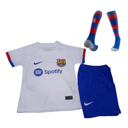 Kids Barcelona 2023/24 Whole Kits Away Soccer Kit (Jersey+Shorts+Sock - goatjersey