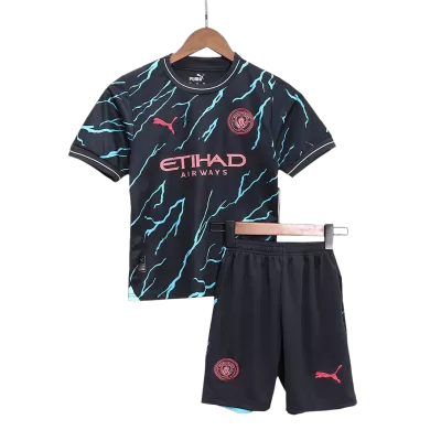 Kids Manchester City 2023/24 Third Away Soccer Jersey Kits(Jersey+Shorts) - goatjersey