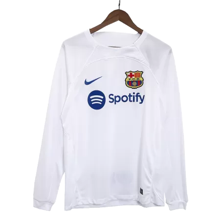 Men's Barcelona 2023/24 Away Soccer Long Sleeves Jersey - goatjersey
