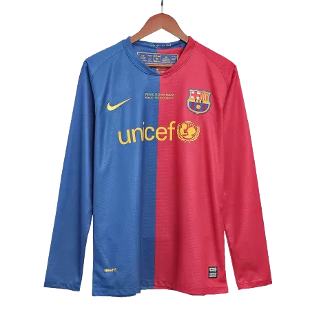 Men's 2008/09 Barcelona Retro Home Soccer Long Sleeves Jersey - goatjersey