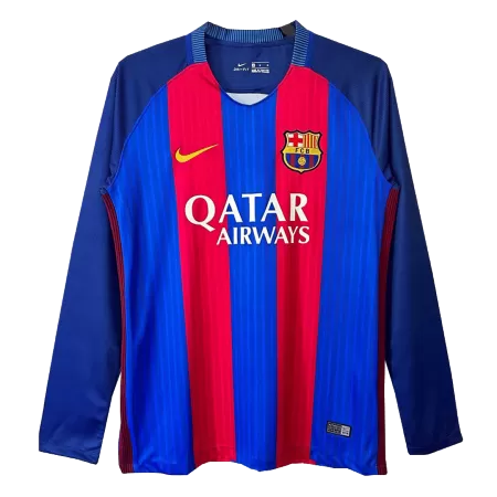 Men's 2016/17 Barcelona Retro Home Soccer Long Sleeves Jersey - goatjersey