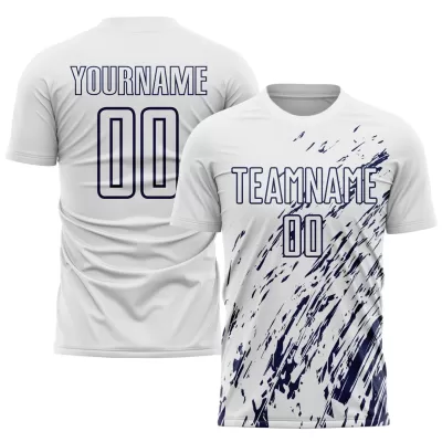 Men Custom Silver White Navy Soccer Jersey Uniform - goatjersey