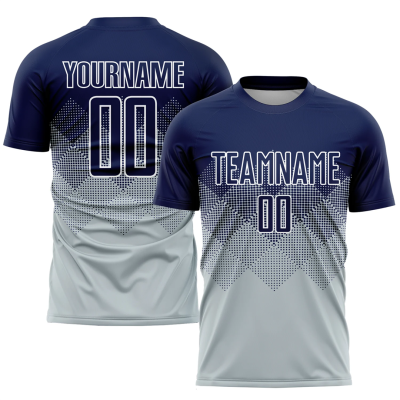 Men Custom Silver Navy White Soccer Jersey Uniform - goatjersey