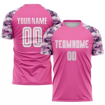 Men Custom Pink White Camo Soccer Jersey Uniform - goatjersey