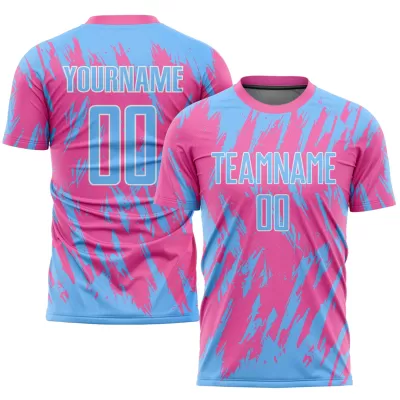 Men Custom Pink Blue Soccer Jersey Uniform - goatjersey