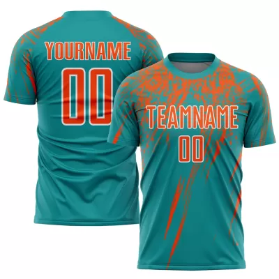 Men Custom Teal Orange Soccer Jersey Uniform - goatjersey