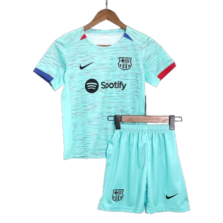Kids Barcelona 2023/24 Third Away Soccer Jersey Kits(Jersey+Shorts) - goatjersey