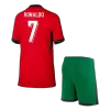 Kids Portugal 2024 RONALDO #7 Home Soccer Jersey Kits(Jersey+Shorts) - goatjersey