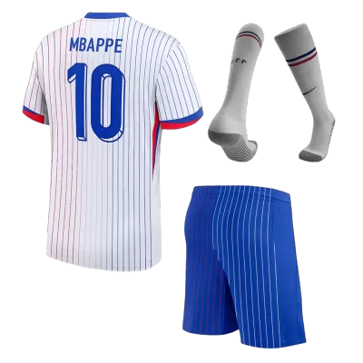 Kids France 2024 MBAPPE #10 Whole Kits Away Soccer Kit (Jersey+Shorts+Sock - goatjersey