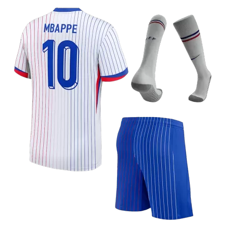 Kids France 2024 MBAPPE #10 Whole Kits Away Soccer Kit (Jersey+Shorts+Sock - goatjersey