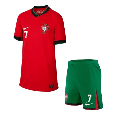 Kids Portugal 2024 RONALDO #7 Home Soccer Jersey Kits(Jersey+Shorts) - goatjersey