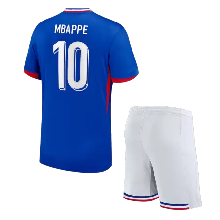 Kids France 2024 MBAPPE #10 Home Soccer Jersey Kits(Jersey+Shorts) - goatjersey