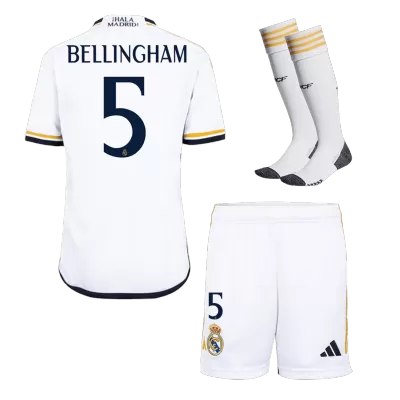 Kids Real Madrid 2023/24 BELLINGHAM #5 Whole Kits Home Soccer Kit (Jersey+Shorts+Sock - goatjersey