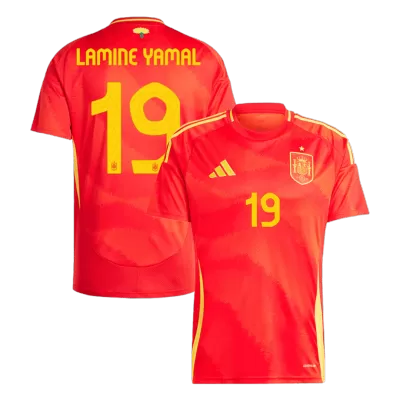 Men's LAMINE YAMAL #19 Spain Home Soccer Short Sleeves Jersey 2024 - goatjersey